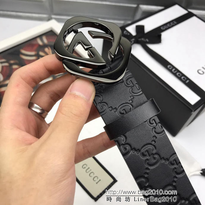 GUCCI古馳 官網經典款 原單品質 義大利單層樹膏皮壓花 專櫃對版 403944 雙層菱形扣 男士皮帶  xfp1461